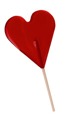 Lizak - czerwony lizak w kształcie serca  na przezroczystym tle, izolowany z tła, walentynki  - obrazy, fototapety, plakaty