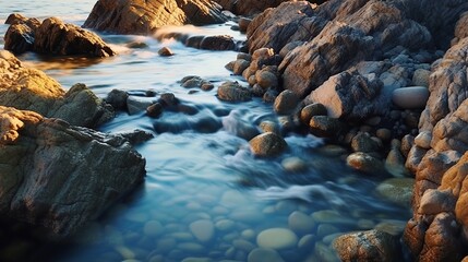river flowing between two large rocks