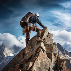 Fototapeta premium Summiting the Majestic Mountain: the Thrill of Mountain Climbing and the Beauty of Nature