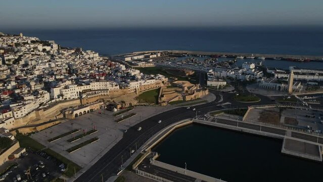 Drone shot of the fish port of Tangier, Morocco