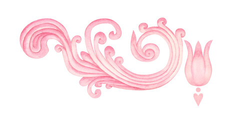Watercolor pink lace pattern for border, frame, banner design for wedding, birthday, Valentine's Day