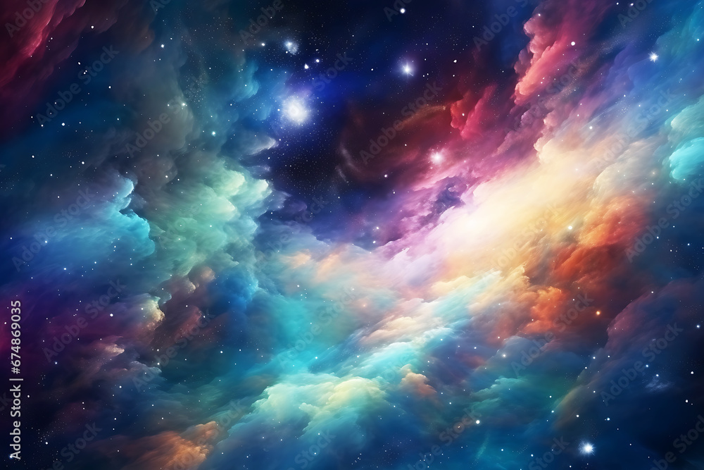 Wall mural vibrant cosmic galaxy filled with colorful nebula clouds on a starry night in the cosmos