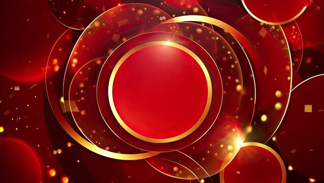 Red christmas abstract frame background with golden lights