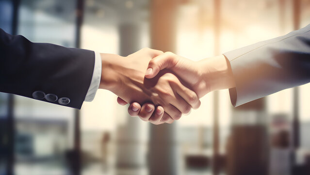 Businessmans Hand Shake On Blured Office Background