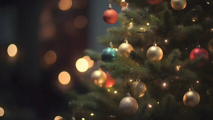 Obraz na płótnie Canvas Decorated Christmas tree in home on blurred background