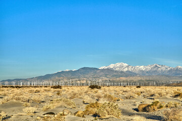 Majestic snow covered mountains of the San Gorgonio Pass near Palm Springs, California.