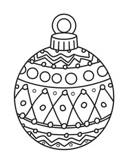 black and white coloring page for children with a Christmas tree bauble