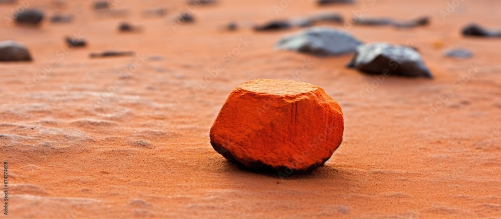 Poster the abstract design of the orange colored stone with its unique texture and rough edges stands out a