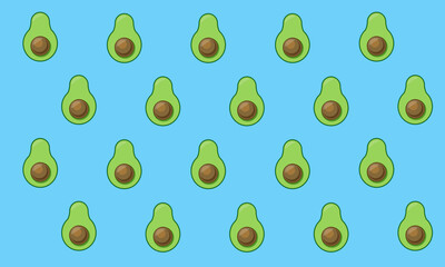 many tasty avocados on a blue background. halves of a ripe avocado on a light texture