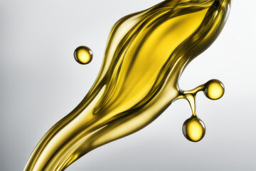 Yellow splash of olive oil on a gray background, sunflower oil, AI generated