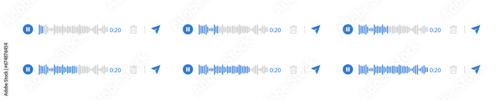Poster voice audio chat message vector app interface design flat sound wave set, speech wave collection ill