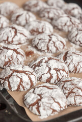 Chocolate brownie cookies close-up.Homemade baking,sweet dessert.