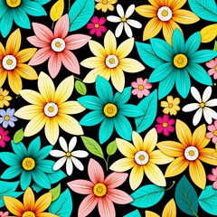 a colorful flower pattern on a black background