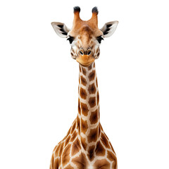 Giraffe on Transparent Background Looks Straight Into Camera