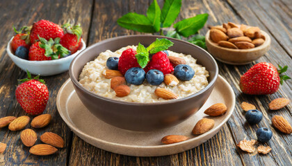 Muesli with berries and yogurt, healthy breakfast .
