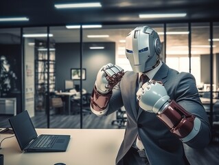 Robot dressed as an official worker. AI - obrazy, fototapety, plakaty