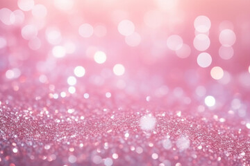 Pink glittering particles with bokeh for a holiday abstract background. Shiny Christmas and New...