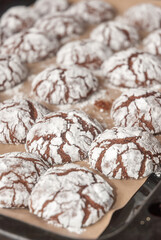 Chocolate brownie cookies close-up.Homemade baking,sweet dessert.