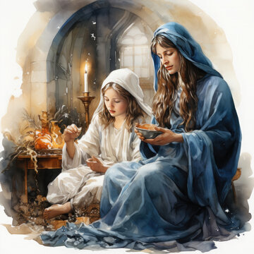 Watercolor Christmas Nativity illustration Generative Ai