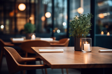 Elegant Minimalist Table Setting in Upscale Restaurant with Soft Bokeh Background