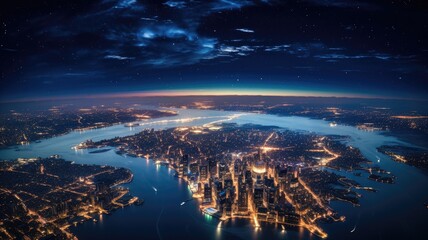 a mesmerizing night globe with city lights illuminating the Earth's surface, vividly represent...