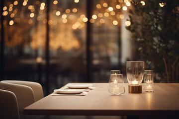 Elegant Minimalist Table Setting in Upscale Restaurant with Soft Bokeh Background