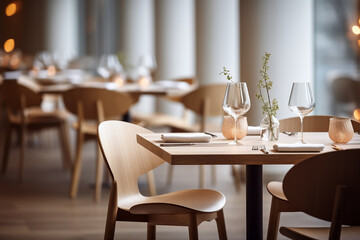 Elegant Minimalist Table Setting in Upscale Restaurant with Soft Bokeh Background