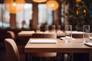 Elegant Minimalist Table Setting in Upscale Restaurant with Soft Bokeh Background