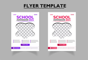 School Admission flyer | Kids back to school education admission flyer poster template | Abstract shapes admission flyer | Purple and Red |