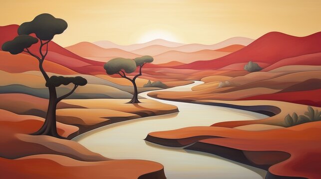 Abstract landscape of a serene desert scene at dawn