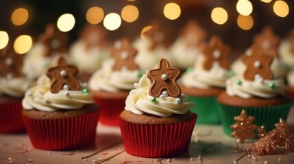 A table topped with cupcakes covered in frosting