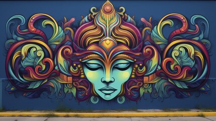 Vibrant street art mural with patterns
