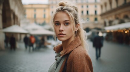 Obraz premium A woman standing in the middle of a street