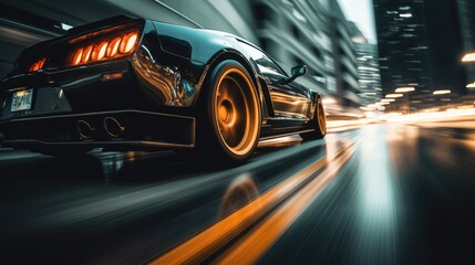 Fototapeta premium Sports car riding on highway road wallpaper. Car in fast motion 4k. Fast-moving car. Fast-moving supercar on the street.