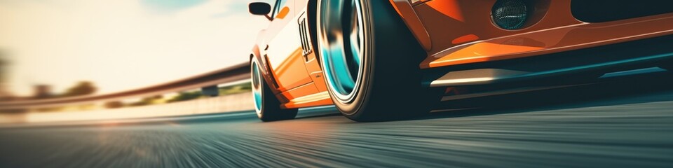 Ultrawide sports car riding on highway road wallpaper. Car in fast motion 4k. Fast-moving car....