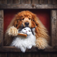 portrait of a dog and cat
