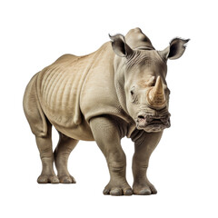 Obraz premium Rhinoceros Standing Isolated on White Background, Endangered Species Portrait 