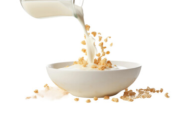 Breakfast Cereal Milk Pour on isolated background - obrazy, fototapety, plakaty