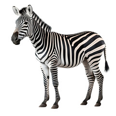 Zebra on transparent background, wild animal portrait