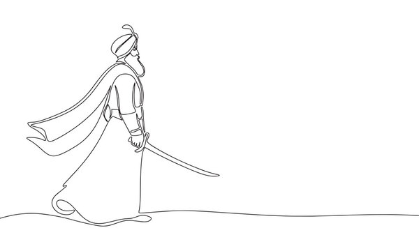 sikh warrior holding sword, line art clip art preview