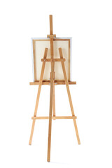 Wooden easel with canvas isolated on white background