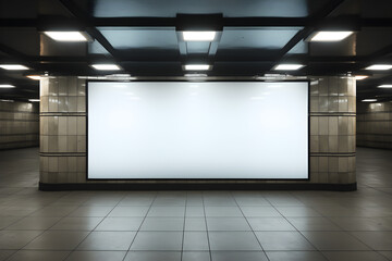 empty advertisement light box on the subway hall, illustrating