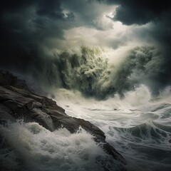 Obraz premium Nature's Fury Unleashed: a Serene Beach Scene Transformed by a Powerful Storm