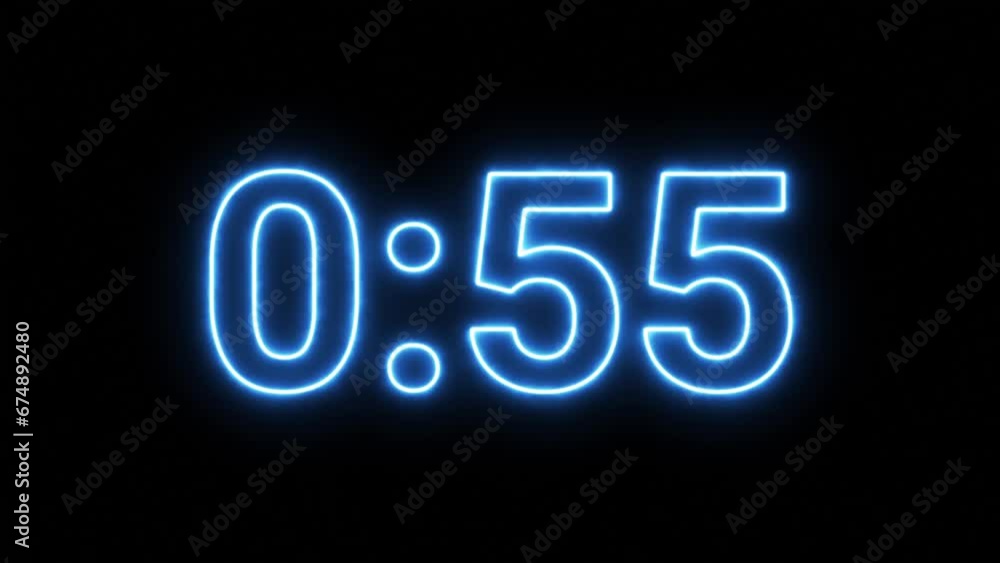 Poster cyber neon countdown timer, futuristic blue laser led light energy clock display, 3d rendering digit