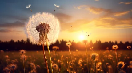 Foto op Canvas Dandelion In Field At Sunset - Freedom to Wish © Faisal Ai