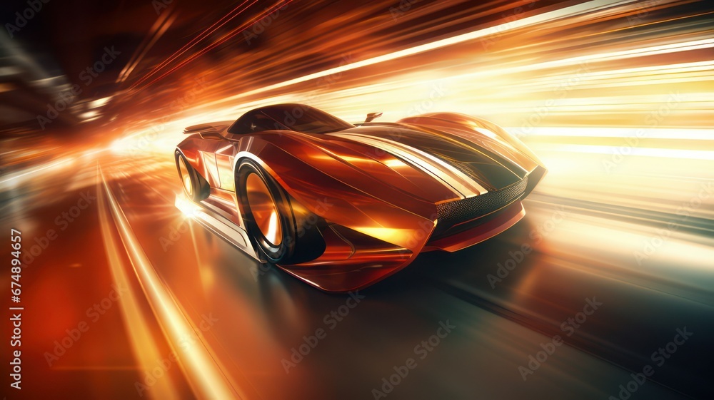 Poster fast supersports car in a tunnel of light created with generative ai