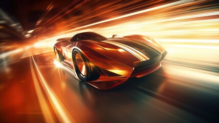 Fast supersports car in a tunnel of light created with Generative AI