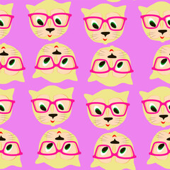 Seamless pattern, cat art background design for fabric and decor.