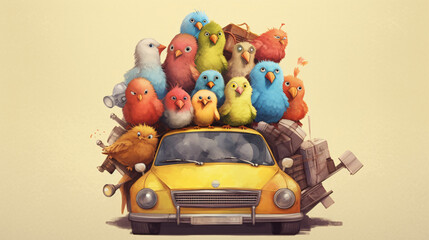 Obraz premium Cute birds with a car