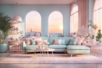 Modern pastel living room interior. ai generative